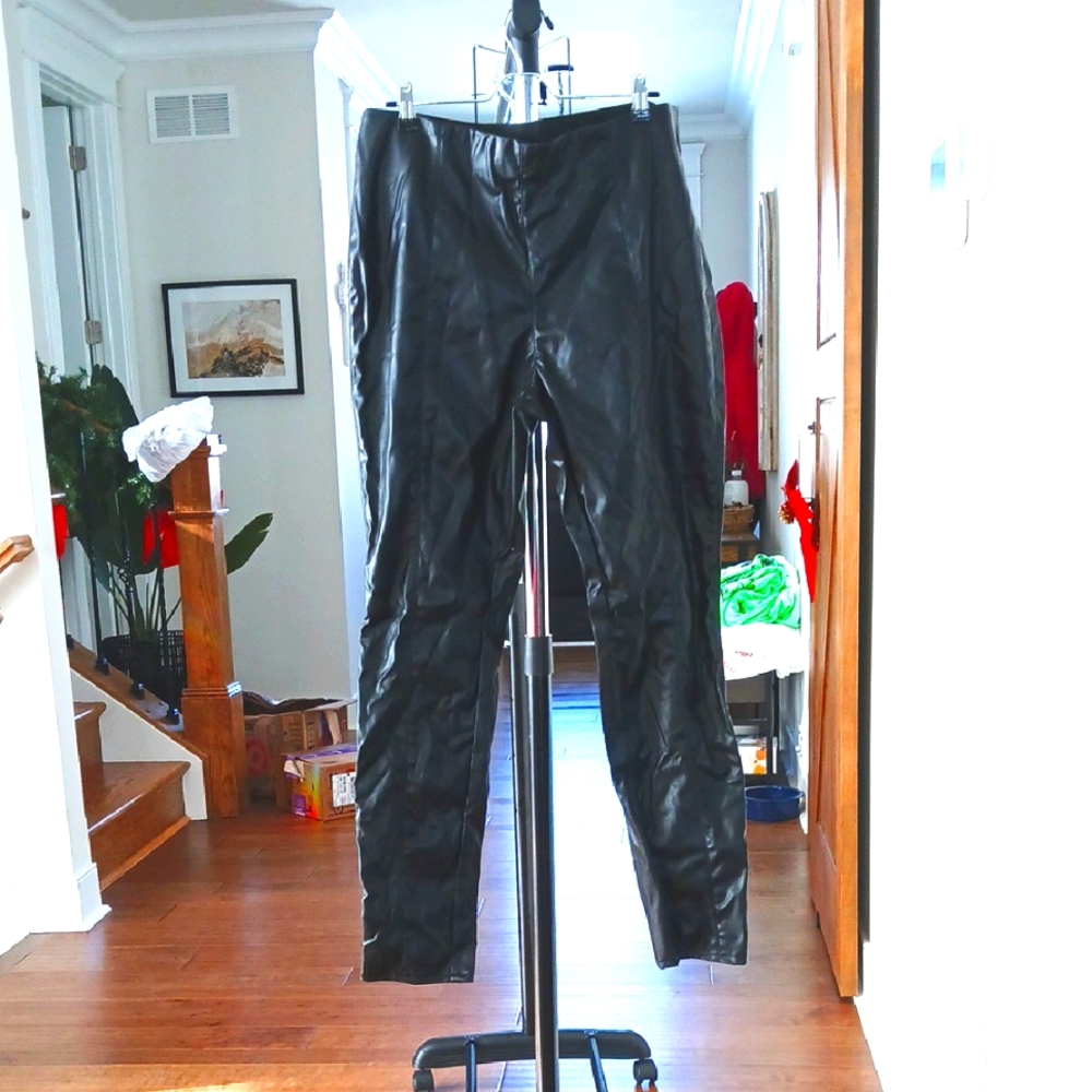 H&M - Black Faux Vegan Leather Pants size 16 womens